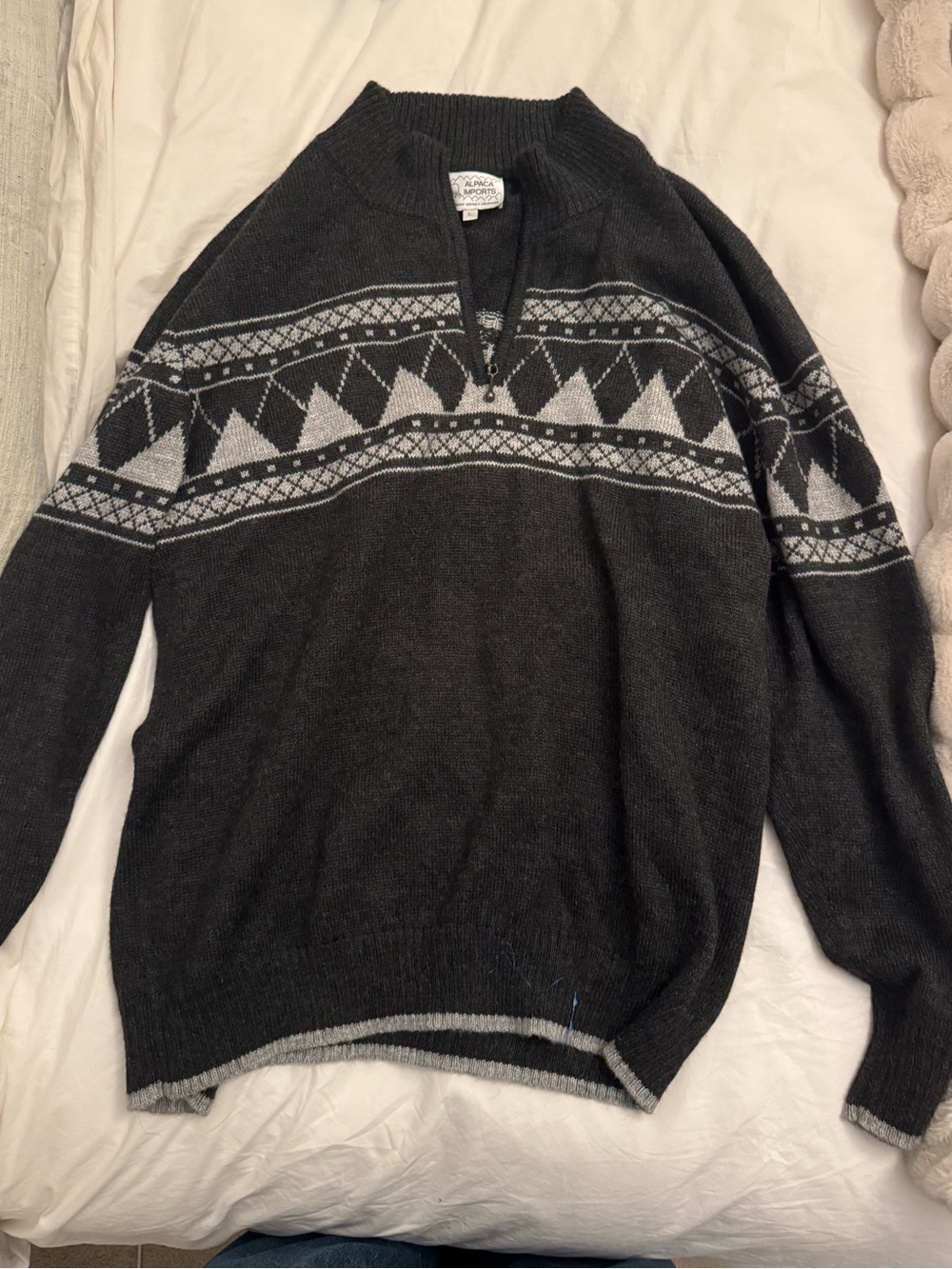 Men's après ski alpaca wool Patterned Half-Zip Sweater